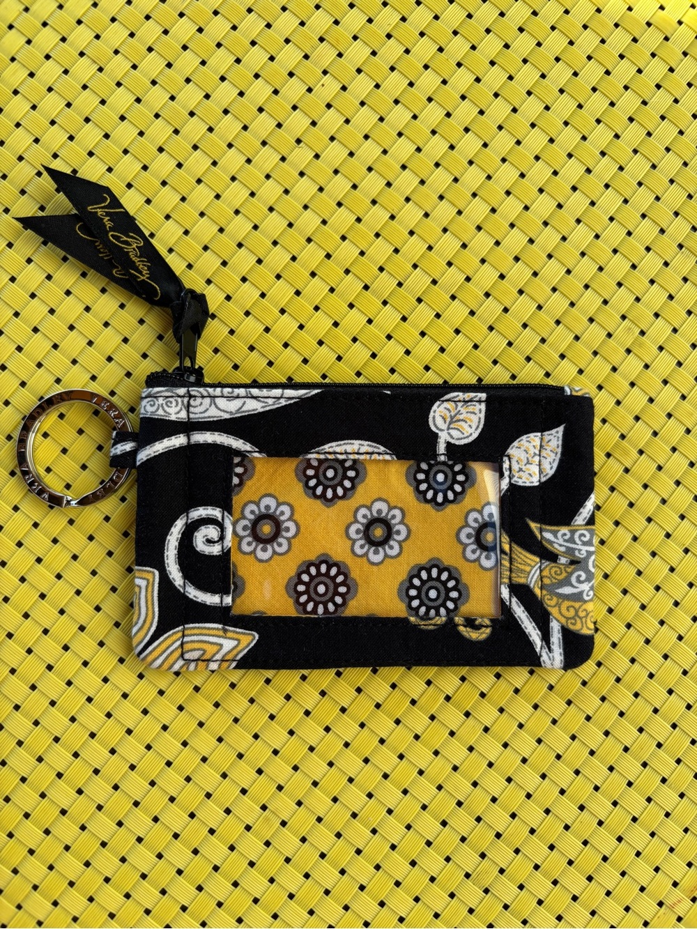 Vera Bradley Retired Yellow Bird pattern ID Keyring Card Holder
